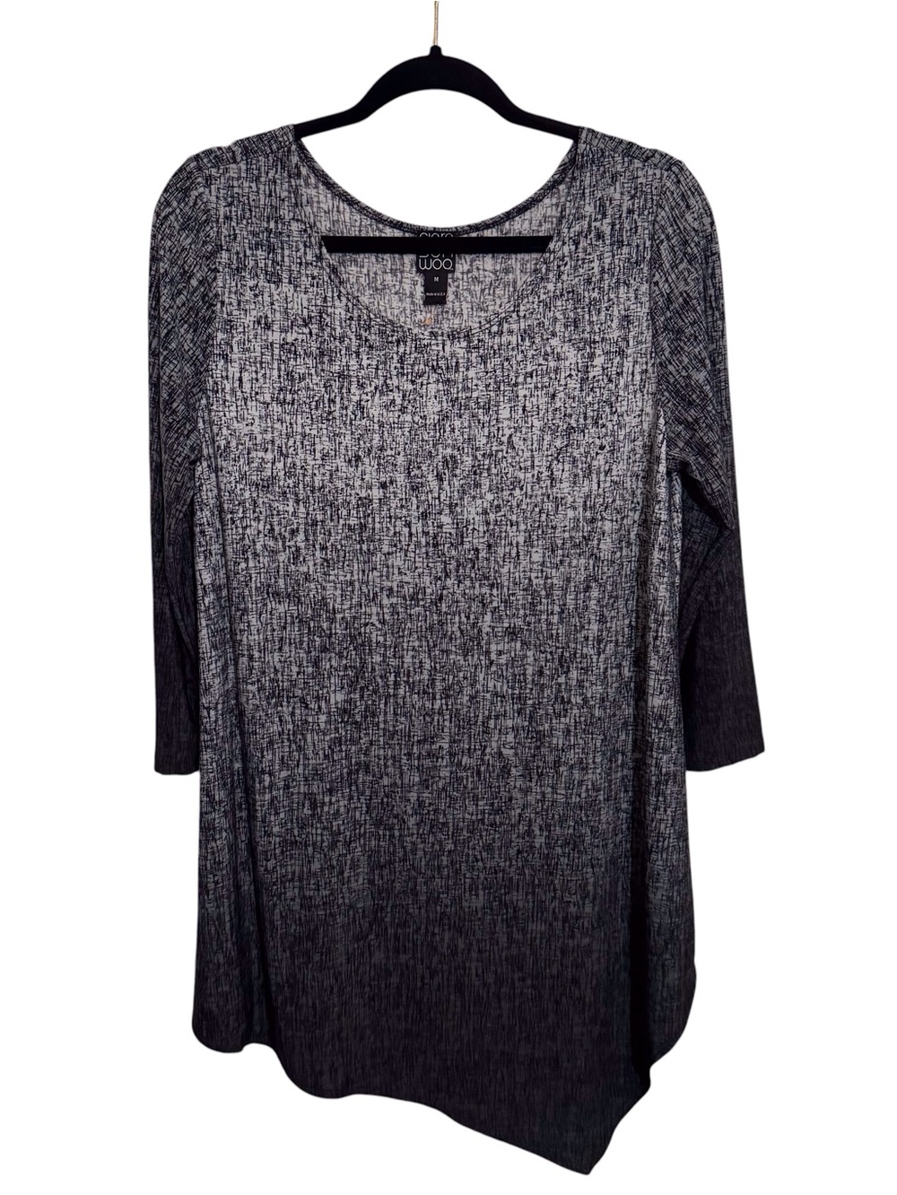 Clara Sun Woo Medium Black White Artsy Pullover Tunic Top Stretchy Geometric